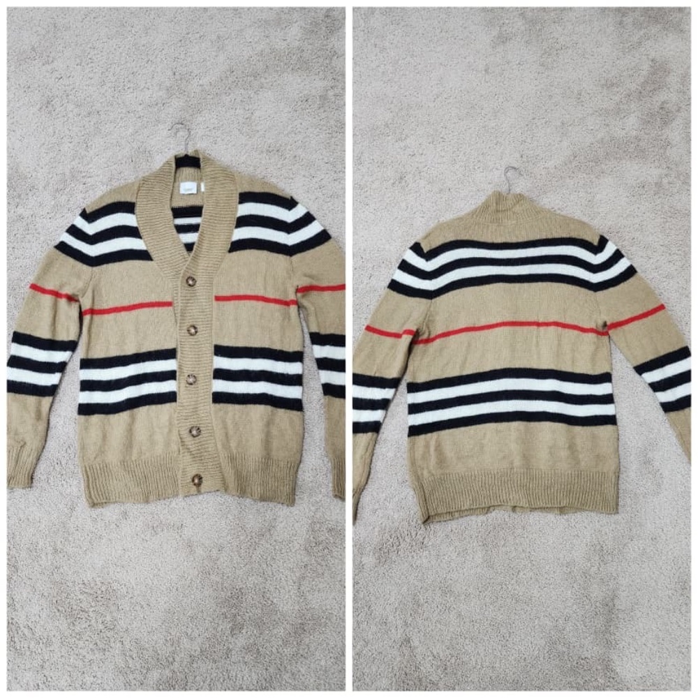 Authentic Burberry Women's Striped V-Neck Button Cardigan Mohair Blend - Picture 5 of 12